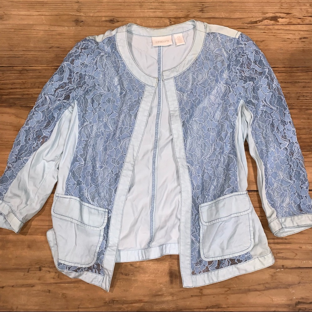 Chico’s Size 0 Blue Lace Pullover Jacket